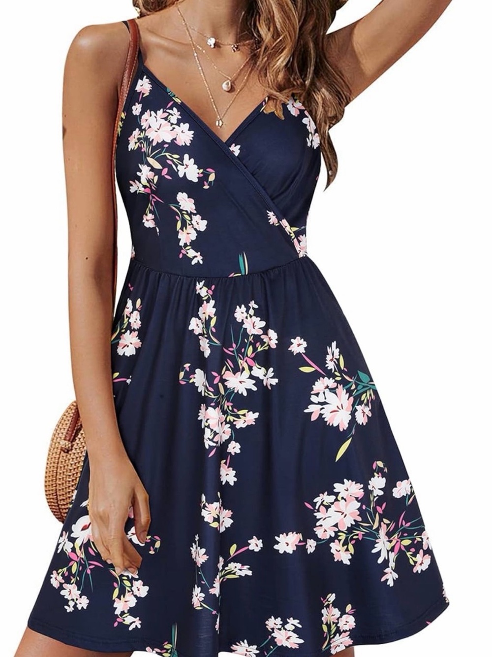 Floral Navy Wrap-Front Sundress
